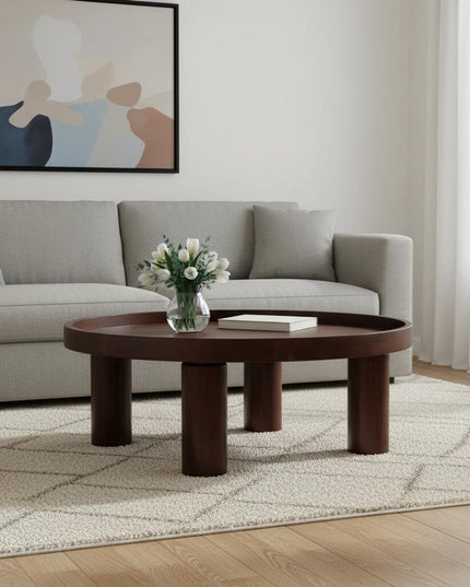 32" Chestnut Solid Wood Round Coffee Table