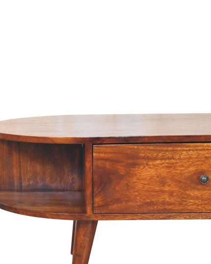 43" Chestnut Solid Wood Oval Coffee Table With Two Drawers And Two Shelves