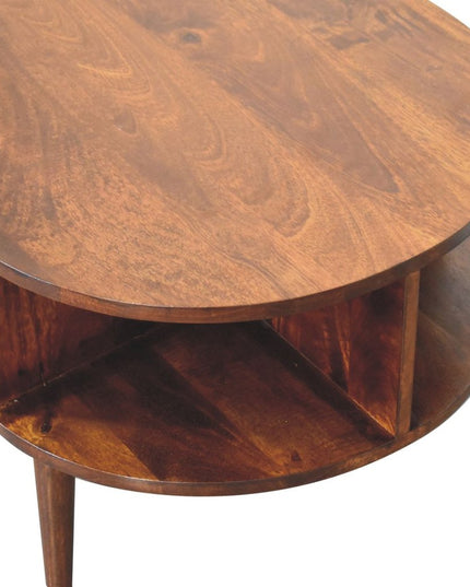 43" Chestnut Solid Wood Oval Coffee Table With Two Drawers And Two Shelves