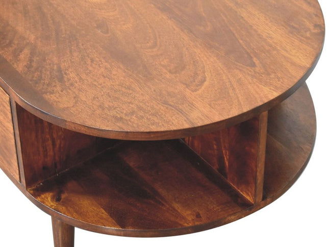 43" Chestnut Solid Wood Oval Coffee Table With Two Drawers And Two Shelves