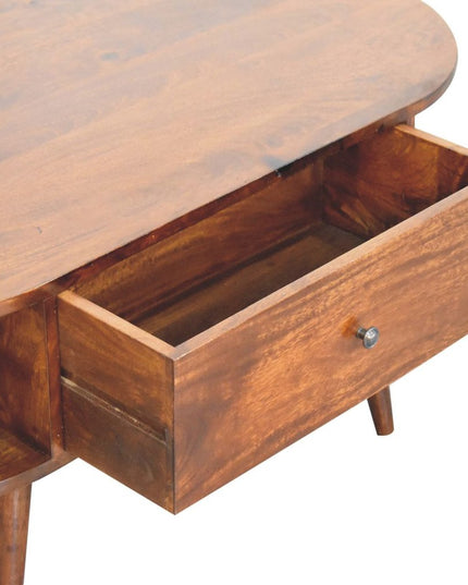 43" Chestnut Solid Wood Oval Coffee Table With Two Drawers And Two Shelves