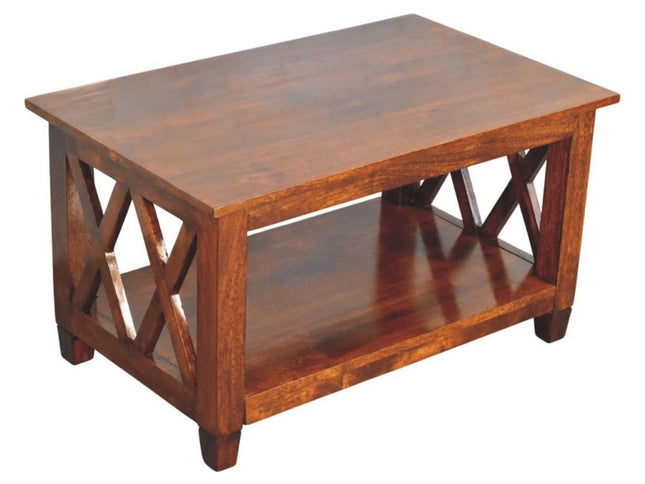32" Chestnut Solid Wood Floor Shelf Coffee Table With Shelf