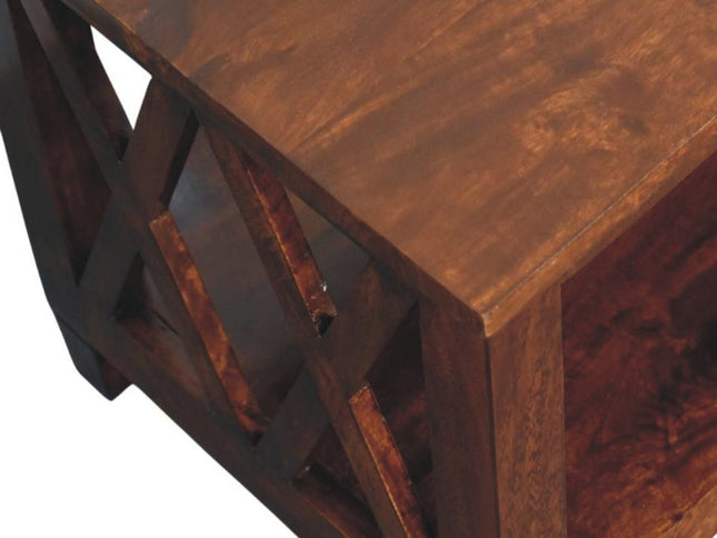 32" Chestnut Solid Wood Floor Shelf Coffee Table With Shelf