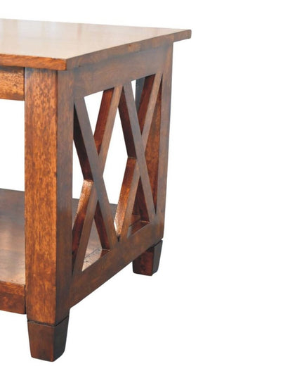 32" Chestnut Solid Wood Floor Shelf Coffee Table With Shelf