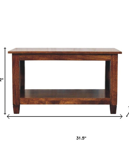 32" Chestnut Solid Wood Floor Shelf Coffee Table With Shelf