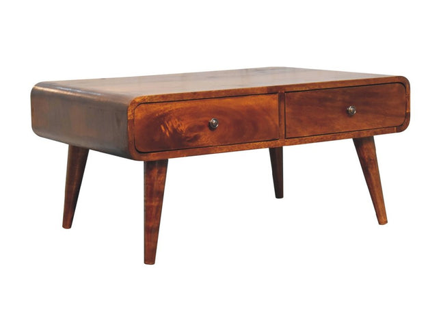 34" Chestnut Solid Wood Coffee Table With Four Drawers