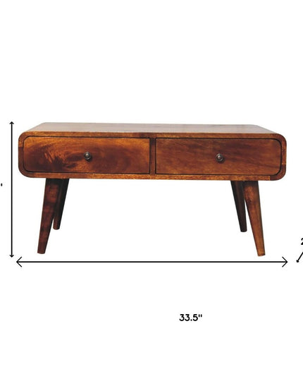 34" Chestnut Solid Wood Coffee Table With Four Drawers