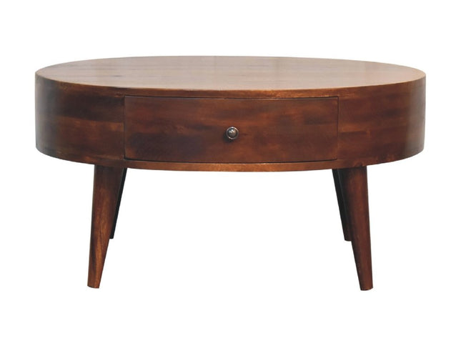 32" Chestnut Solid Wood Round Coffee Table With Two Drawers