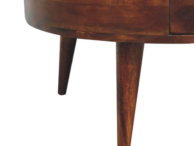 32" Chestnut Solid Wood Round Coffee Table With Two Drawers