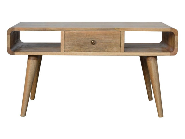 34" Oak Solid Wood Coffee Table With Two Drawers And Two Shelves