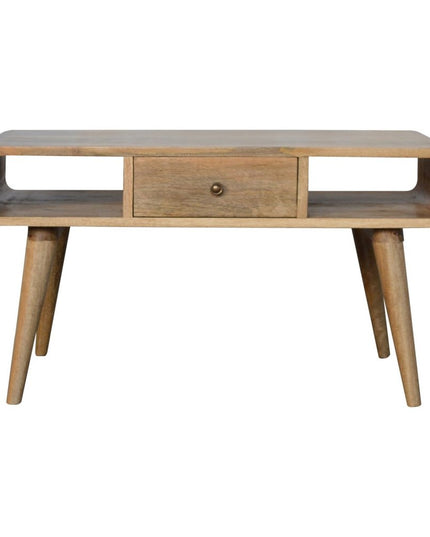 34" Oak Solid Wood Coffee Table With Two Drawers And Two Shelves