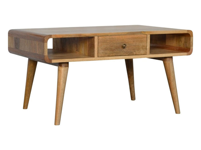 34" Oak Solid Wood Coffee Table With Two Drawers And Two Shelves