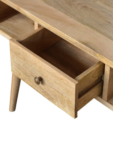 34" Oak Solid Wood Coffee Table With Two Drawers And Two Shelves