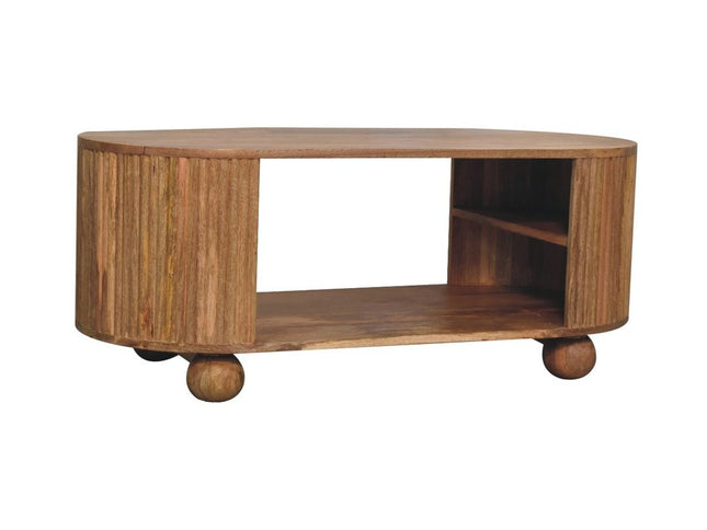 43" Oak Solid Wood Oval Coffee Table With Shelf