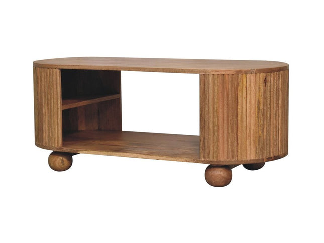 43" Oak Solid Wood Oval Coffee Table With Shelf