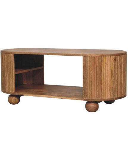 43" Oak Solid Wood Oval Coffee Table With Shelf