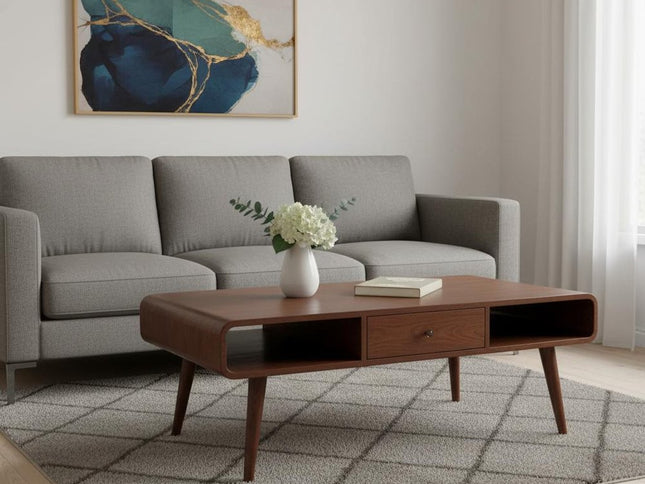 47" Chestnut Solid Wood Coffee Table With Two Drawers And Two Shelves