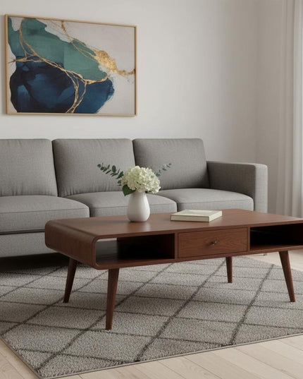 47" Chestnut Solid Wood Coffee Table With Two Drawers And Two Shelves