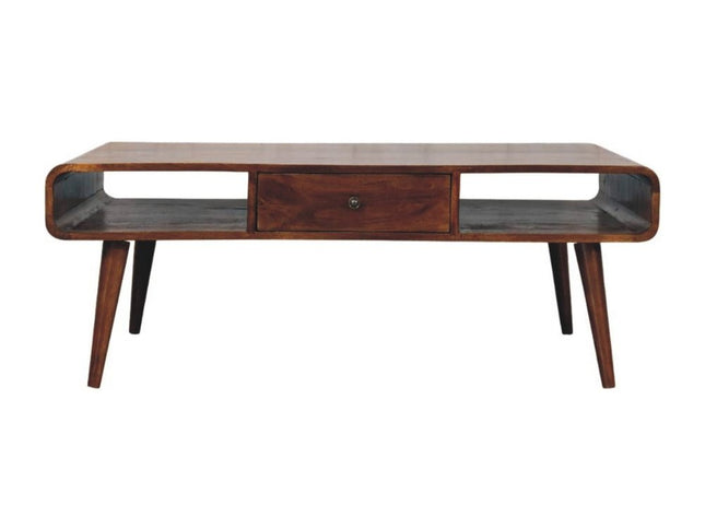 47" Chestnut Solid Wood Coffee Table With Two Drawers And Two Shelves