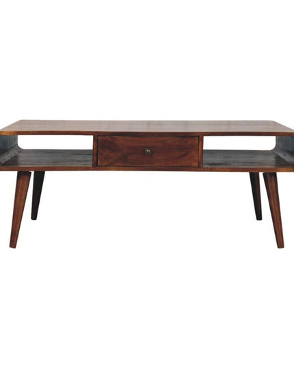 47" Chestnut Solid Wood Coffee Table With Two Drawers And Two Shelves