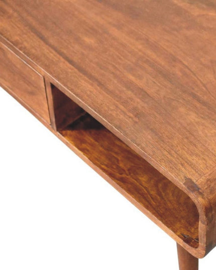 47" Chestnut Solid Wood Coffee Table With Two Drawers And Two Shelves