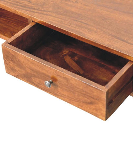 47" Chestnut Solid Wood Coffee Table With Two Drawers And Two Shelves