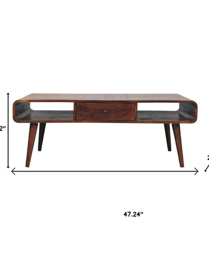 47" Chestnut Solid Wood Coffee Table With Two Drawers And Two Shelves