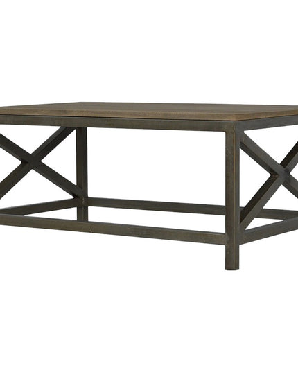 43" Natural and Black Solid Wood and Iron Coffee Table