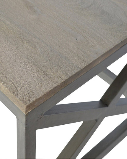 43" Natural and Black Solid Wood and Iron Coffee Table