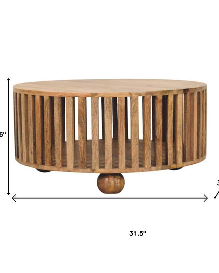 32" Oak Solid Wood Round Coffee Table