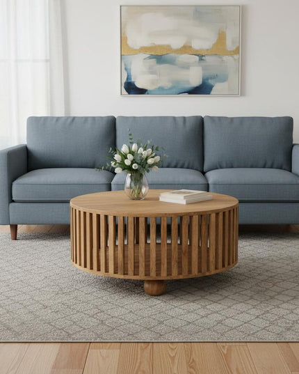 32" Oak Solid Wood Round Coffee Table