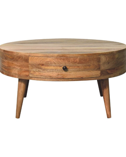 32" Oak Solid Wood Round Coffee Table With Drawer
