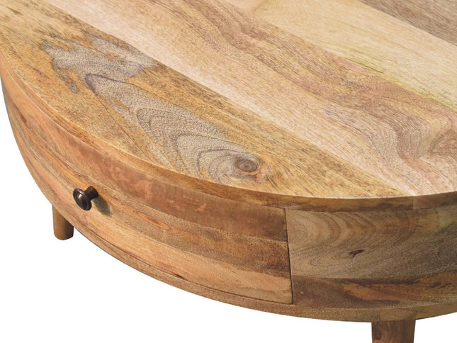 32" Oak Solid Wood Round Coffee Table With Drawer