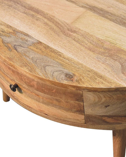 32" Oak Solid Wood Round Coffee Table With Drawer