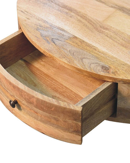 32" Oak Solid Wood Round Coffee Table With Drawer