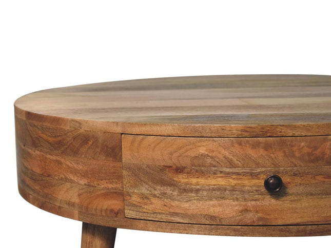 32" Oak Solid Wood Round Coffee Table With Drawer