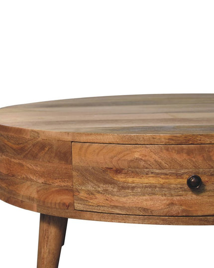 32" Oak Solid Wood Round Coffee Table With Drawer