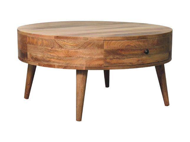 32" Oak Solid Wood Round Coffee Table With Drawer