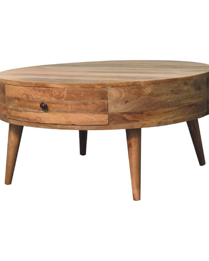 32" Oak Solid Wood Round Coffee Table With Drawer
