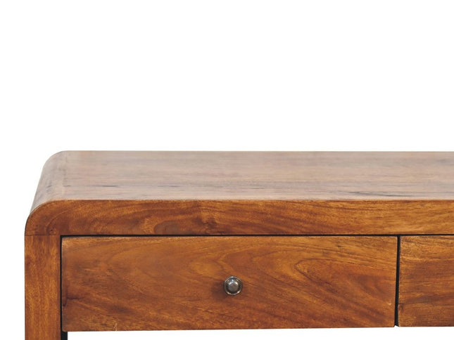 34" Chestnut Solid Wood Floor Shelf Coffee Table With Two Drawers And Shelf