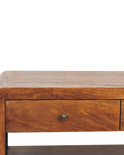 34" Chestnut Solid Wood Floor Shelf Coffee Table With Two Drawers And Shelf