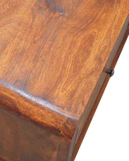 34" Chestnut Solid Wood Floor Shelf Coffee Table With Two Drawers And Shelf