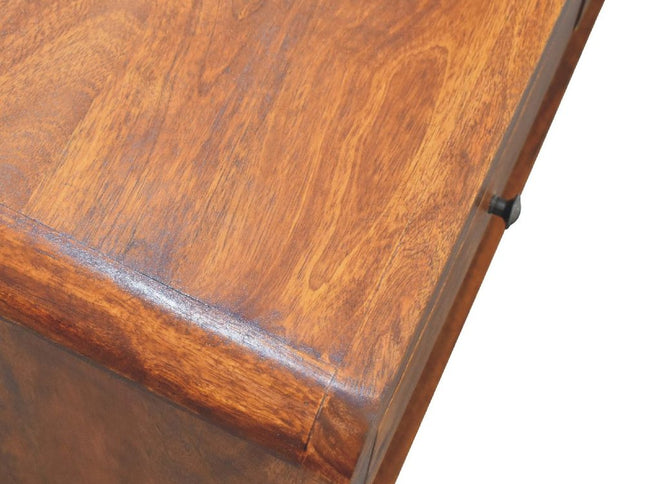 34" Chestnut Solid Wood Floor Shelf Coffee Table With Two Drawers And Shelf