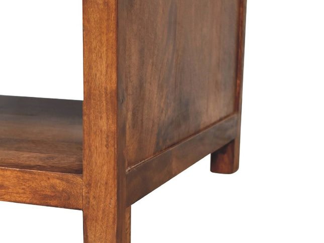 34" Chestnut Solid Wood Floor Shelf Coffee Table With Two Drawers And Shelf