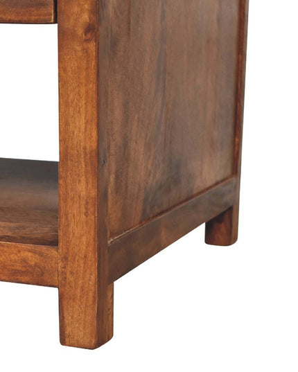 34" Chestnut Solid Wood Floor Shelf Coffee Table With Two Drawers And Shelf