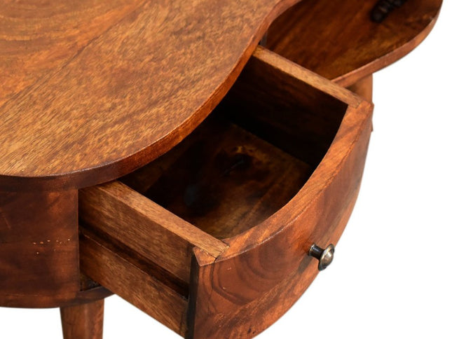 28" Chestnut Solid Wood Free Form Coffee Table With Drawer And Shelf