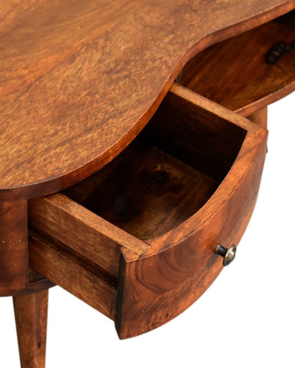 28" Chestnut Solid Wood Free Form Coffee Table With Drawer And Shelf