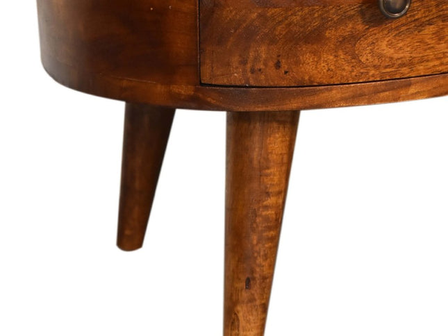 28" Chestnut Solid Wood Free Form Coffee Table With Drawer And Shelf