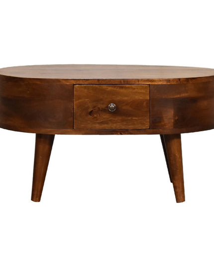 26" Chestnut Solid Wood Oval Coffee Table With Drawer