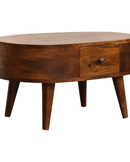 26" Chestnut Solid Wood Oval Coffee Table With Drawer